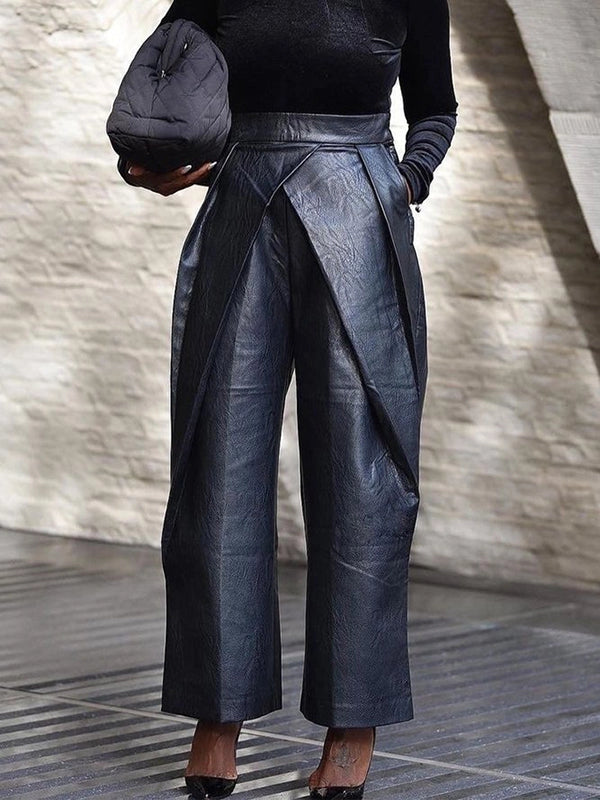 Asymmetric Solid Color High Waisted Trousers Pants