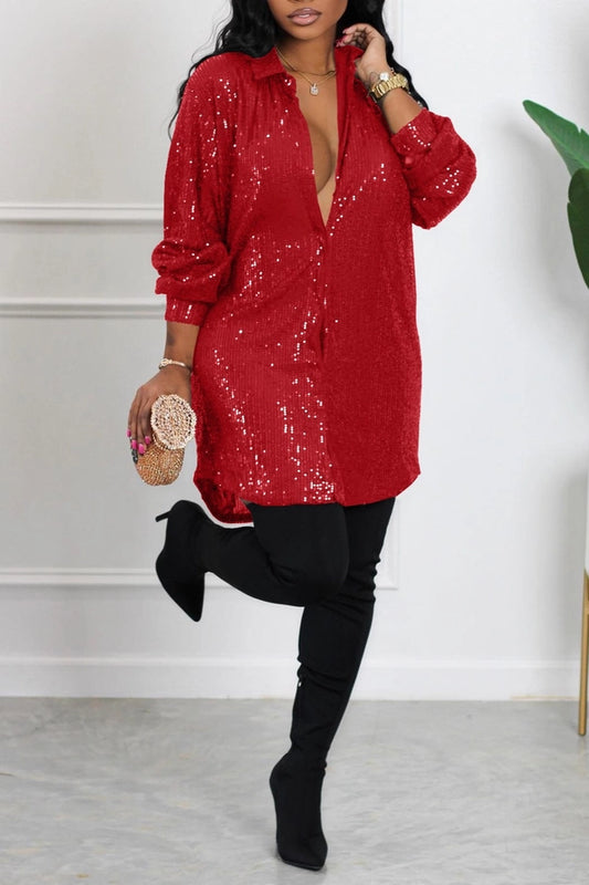 Red Sequin Long Top